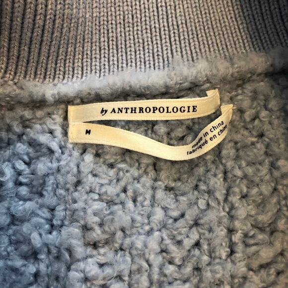 Anthropologie Zip Up Brushed Collared Cardigan Womens Sz M Blue Crop - Picture 3 of 7